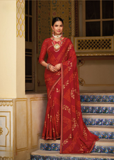 Rust Red Georgette Saree with Bandhani-Inspired Print