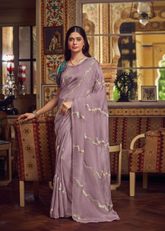 Lavender Shimmer Chiffon Saree with Embroidery