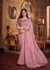 Baby Pink Shimmer Chiffon Saree with Sequin Embroidery