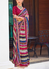 Multicolor Weightless Printed Saree with Foil Print & Embroidery Border