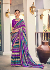 Purple Weightless Printed Saree with Foil Print & Embroidery Border