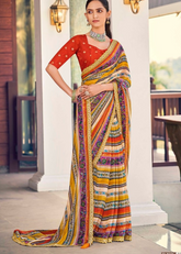 Yellow Weightless Saree with Foil Print & Embroidery Border