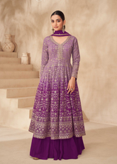 Purple Georgette Sharara Set with Embroidery