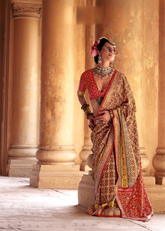 Rust Red Patola Saree in PV Silk with Stud Work