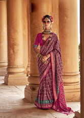 Magenta Patola Saree in Silk with Stud Finish