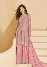 Pink Georgette Sharara Suit with Sequin Embroidery