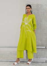 Green Cotton Flex A-Line Kurta Set with Embroidery