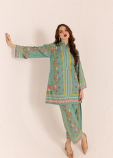 Floral Digital Print Coord Set in Blue Butter Cotton