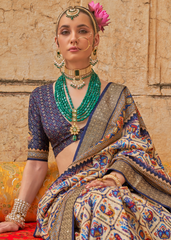 Blue Patola Saree in Poly Silk with Stud Detailing