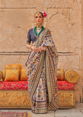 Blue Patola Saree in Poly Silk with Stud Detailing