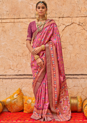 Pink Royal Patola Saree in Silk with Stud Work
