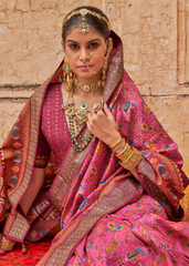 Pink Royal Patola Saree in Silk with Stud Work