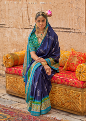 Navy Patola Saree with Blue Border & Stud Detailing
