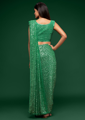 Pista Green Georgette Saree with Sequins & Thread Embroidery