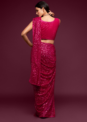 Pink Georgette Saree with Sequins & Thread Embroidery