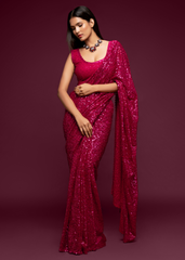Pink Georgette Saree with Sequins & Thread Embroidery