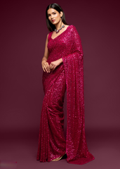Pink Georgette Saree with Sequins & Thread Embroidery