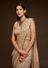 Cream Georgette Saree with Sequins Embroidery & Thread Work