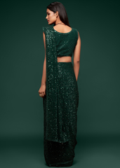 Green Georgette Saree with Sequins & Embroidery