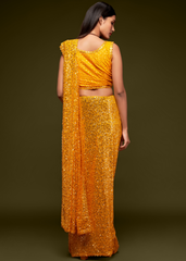 Yellow Georgette Saree with Sequins Embroidery – Festive Wear