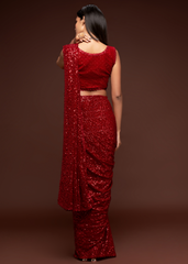 Red Georgette Saree with Sequins & Thread Embroidery