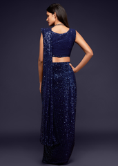 Blue Georgette Saree with Sequins & Thread Embroidery