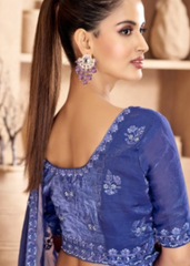 Royal Blue Satin Saree with Heavy Silver Embroidery