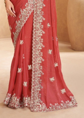 Maroon Satin Saree with Zari Embroidered Border