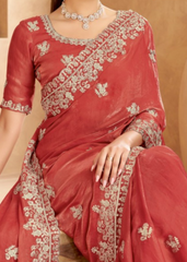 Maroon Satin Saree with Zari Embroidered Border