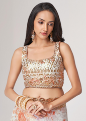 White Organza Saree with Sequins Embroidery & Digital Print