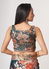 Dove Blue Organza Saree with Sequins Embroidery & Digital Print