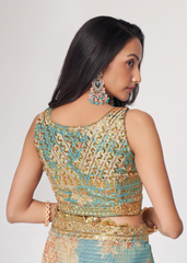 Sky Blue Organza Saree with Sequins Embroidery & Floral Digital Print