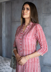Elegant Red Pure Maslin Kurti Set with Digital Print & Full Inner