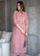 Elegant Red Pure Maslin Kurti Set with Digital Print & Full Inner