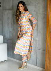Mustard Yellow Pure Maslin Kurti Set with Digital Print & Full Inner