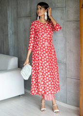 Lavender Pure Maslin Kurti Set with Digital Print & Heavy Crepe Inner