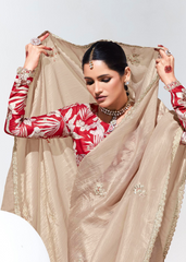 Beige Organza Saree with Embroidery & Sequins Work