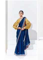 Royal Blue Organza Saree with Embroidered Border