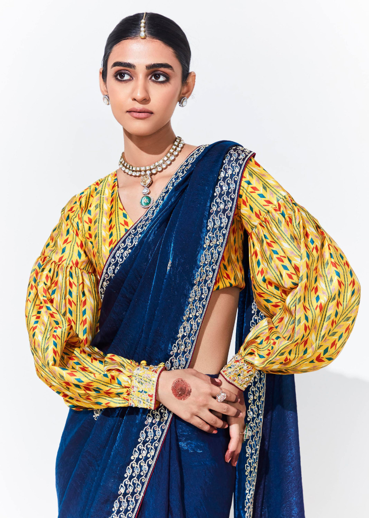 Royal Blue Organza Saree with Embroidered Border