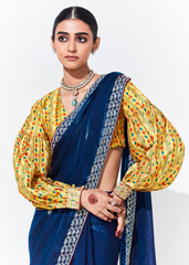 Royal Blue Organza Saree with Embroidered Border