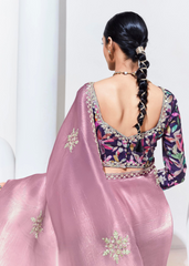 Lavender Tissue Saree with Floral Work & Designer Blouse