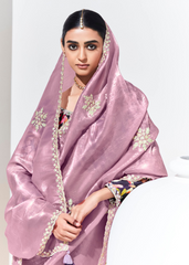 Lavender Tissue Saree with Floral Work & Designer Blouse
