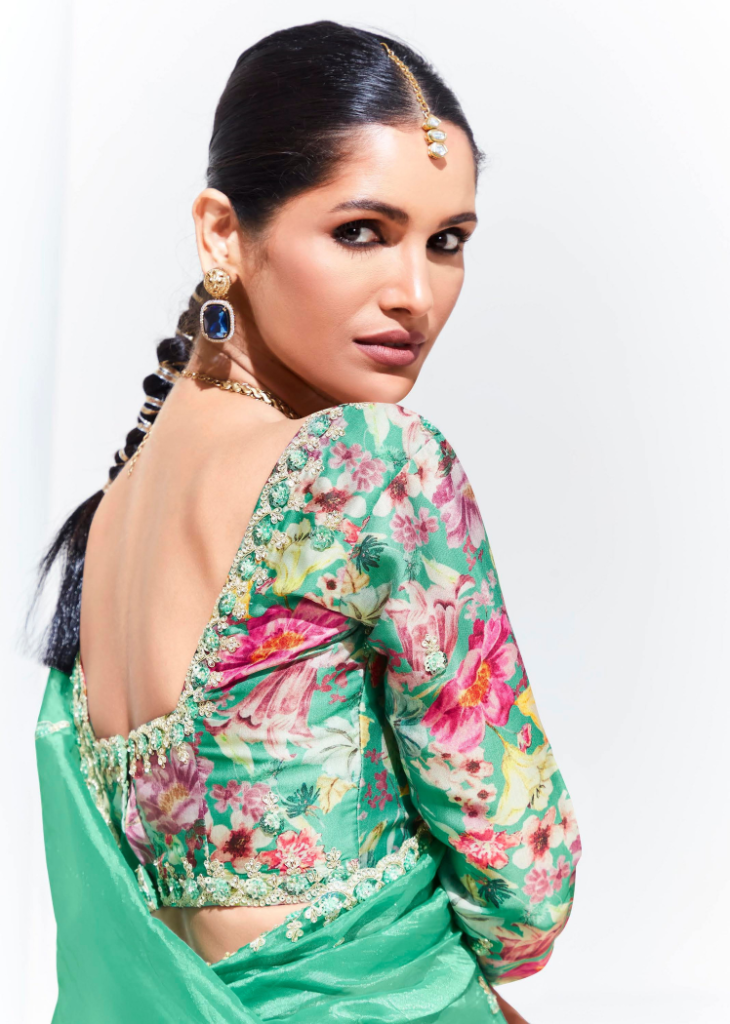 Mint Green Tissue Saree with Embroidered Border
