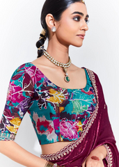 Maroon Party Saree with Butti & Designer Blouse