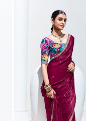 Maroon Party Saree with Butti & Designer Blouse