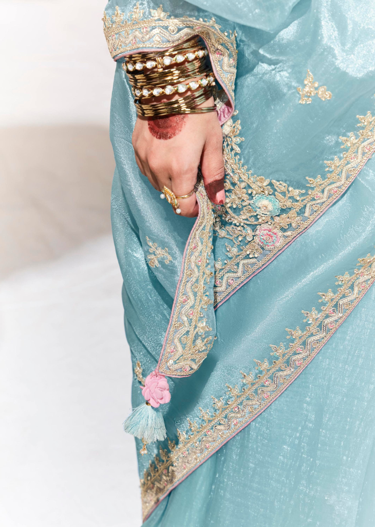 Pastel Blue Organza Saree with Sequin Embroidery
