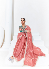 Rose Pink Saree with Pearl Work & Floral Blouse