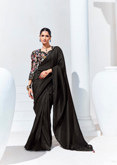Black Organza Saree with Sequin Embroidery Work