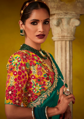 Emerald Green Glass Tissue Saree with Sequin Work