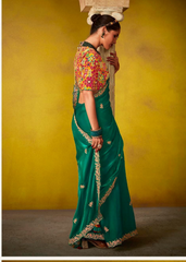 Emerald Green Glass Tissue Saree with Sequin Work